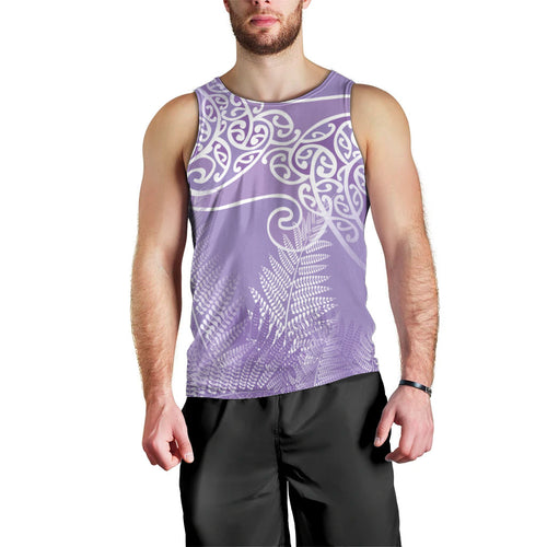 Aotearoa Maori Koru Curves Men Tank Top Silver Ferns - Amethyst