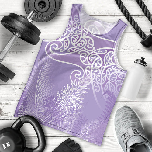 Aotearoa Maori Koru Curves Men Tank Top Silver Ferns - Amethyst