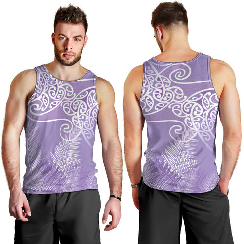 Aotearoa Maori Koru Curves Men Tank Top Silver Ferns - Amethyst
