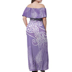 Aotearoa Maori Koru Curves Off Shoulder Maxi Dress Silver Ferns - Amethyst