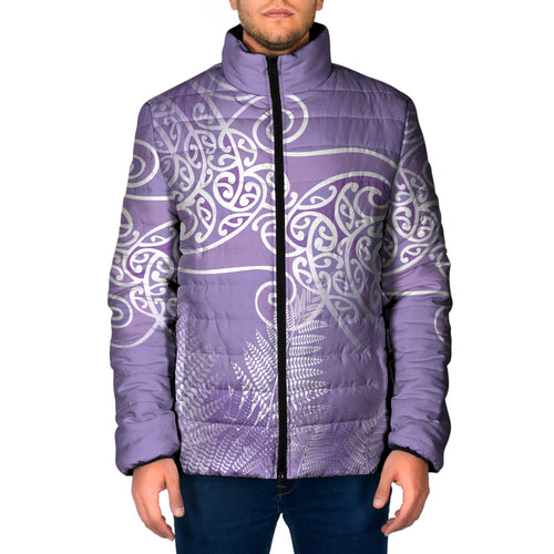 Aotearoa Maori Koru Curves Padded Jacket Silver Ferns - Amethyst