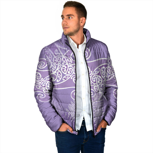 Aotearoa Maori Koru Curves Padded Jacket Silver Ferns - Amethyst