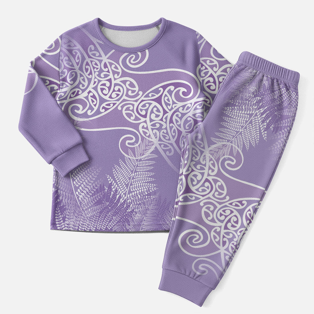 Aotearoa Maori Koru Curves Christmas Pajama Set Silver Ferns - Amethyst