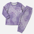 Aotearoa Maori Koru Curves Christmas Pajama Set Silver Ferns - Amethyst