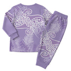 Aotearoa Maori Koru Curves Christmas Pajama Set Silver Ferns - Amethyst