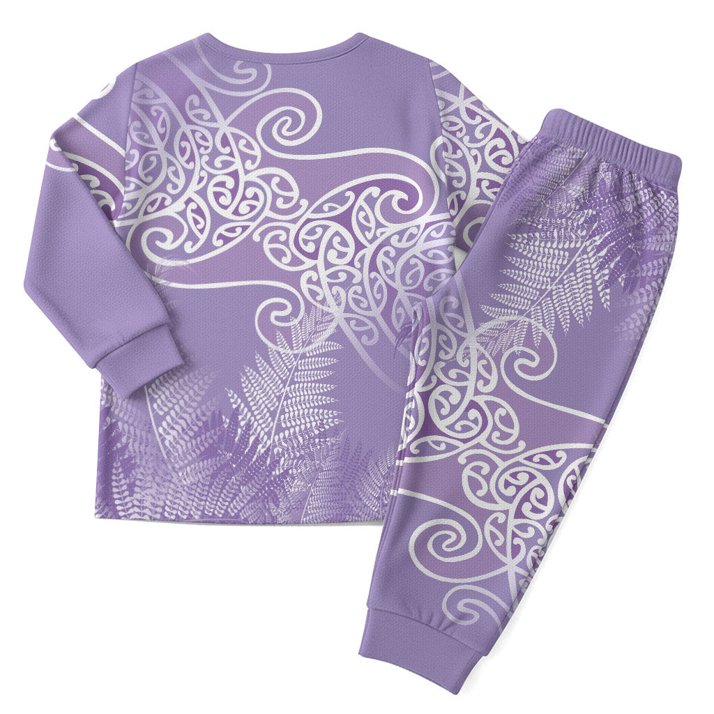 Aotearoa Maori Koru Curves Christmas Pajama Set Silver Ferns - Amethyst