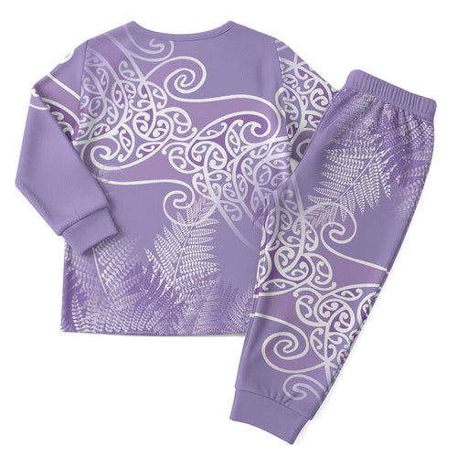 Aotearoa Maori Koru Curves Christmas Pajama Set Silver Ferns - Amethyst