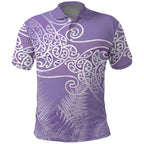 Aotearoa Maori Koru Curves Polo Shirt Silver Ferns - Amethyst