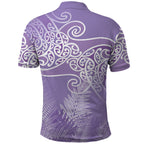 Aotearoa Maori Koru Curves Polo Shirt Silver Ferns - Amethyst