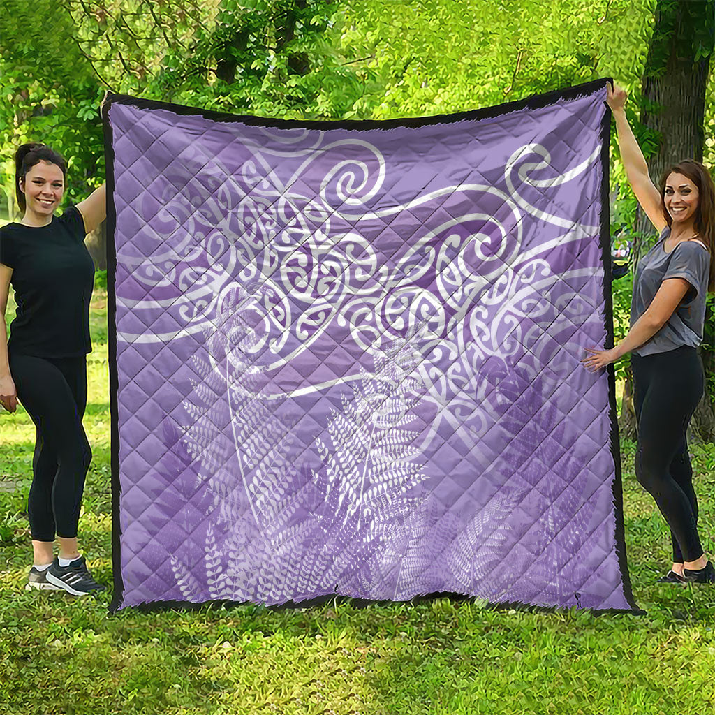 Aotearoa Maori Koru Curves Quilt Silver Ferns - Amethyst