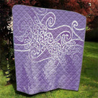 Aotearoa Maori Koru Curves Quilt Silver Ferns - Amethyst
