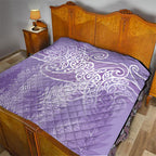 Aotearoa Maori Koru Curves Quilt Silver Ferns - Amethyst