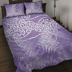 Aotearoa Maori Koru Curves Quilt Bed Set Silver Ferns - Amethyst
