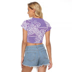 Aotearoa Maori Koru Curves Raglan Cropped T Shirt Silver Ferns - Amethyst