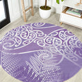 Aotearoa Maori Koru Curves Round Carpet Silver Ferns - Amethyst
