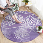 Aotearoa Maori Koru Curves Round Carpet Silver Ferns - Amethyst