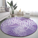 Aotearoa Maori Koru Curves Round Carpet Silver Ferns - Amethyst