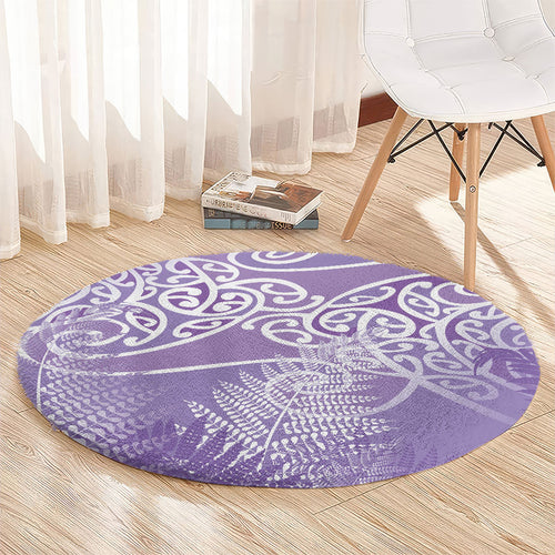 Aotearoa Maori Koru Curves Round Carpet Silver Ferns - Amethyst