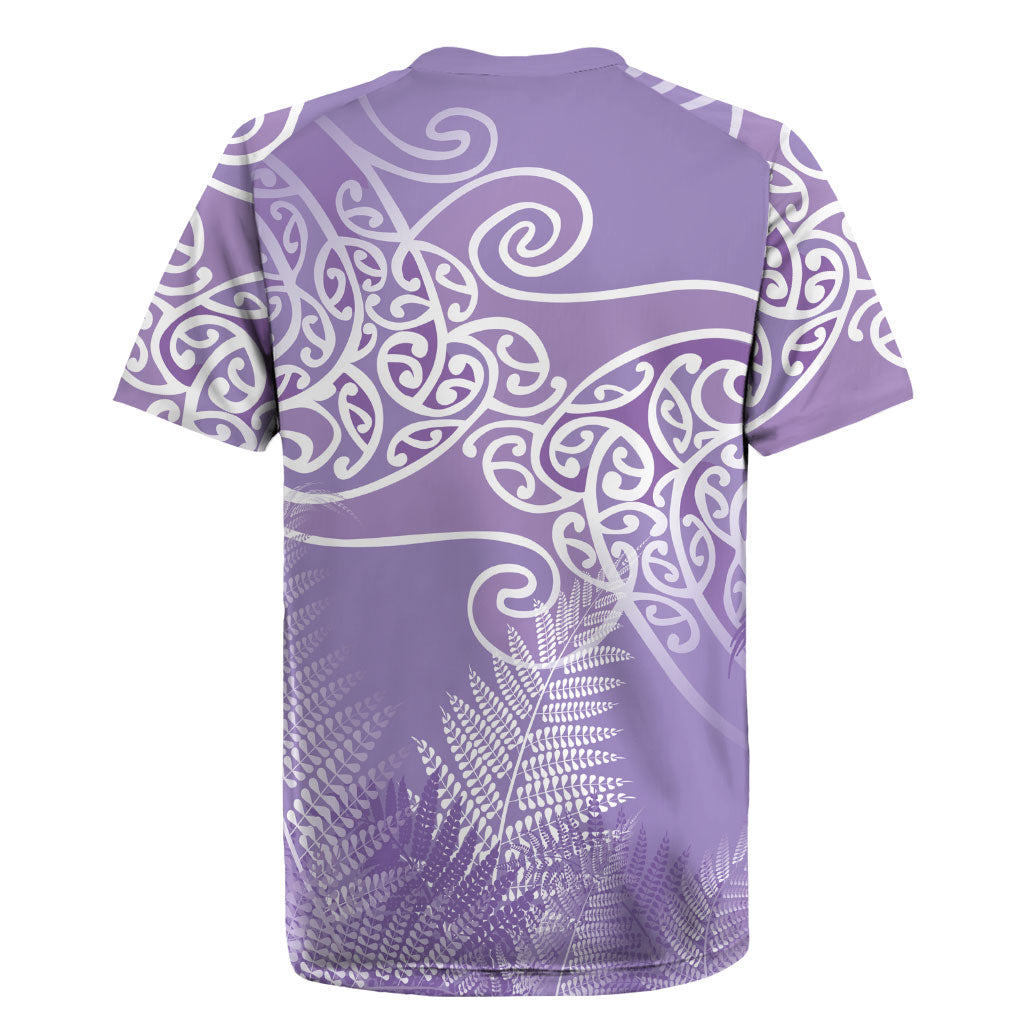 Aotearoa Maori Koru Curves Rugby Jersey Silver Ferns - Amethyst