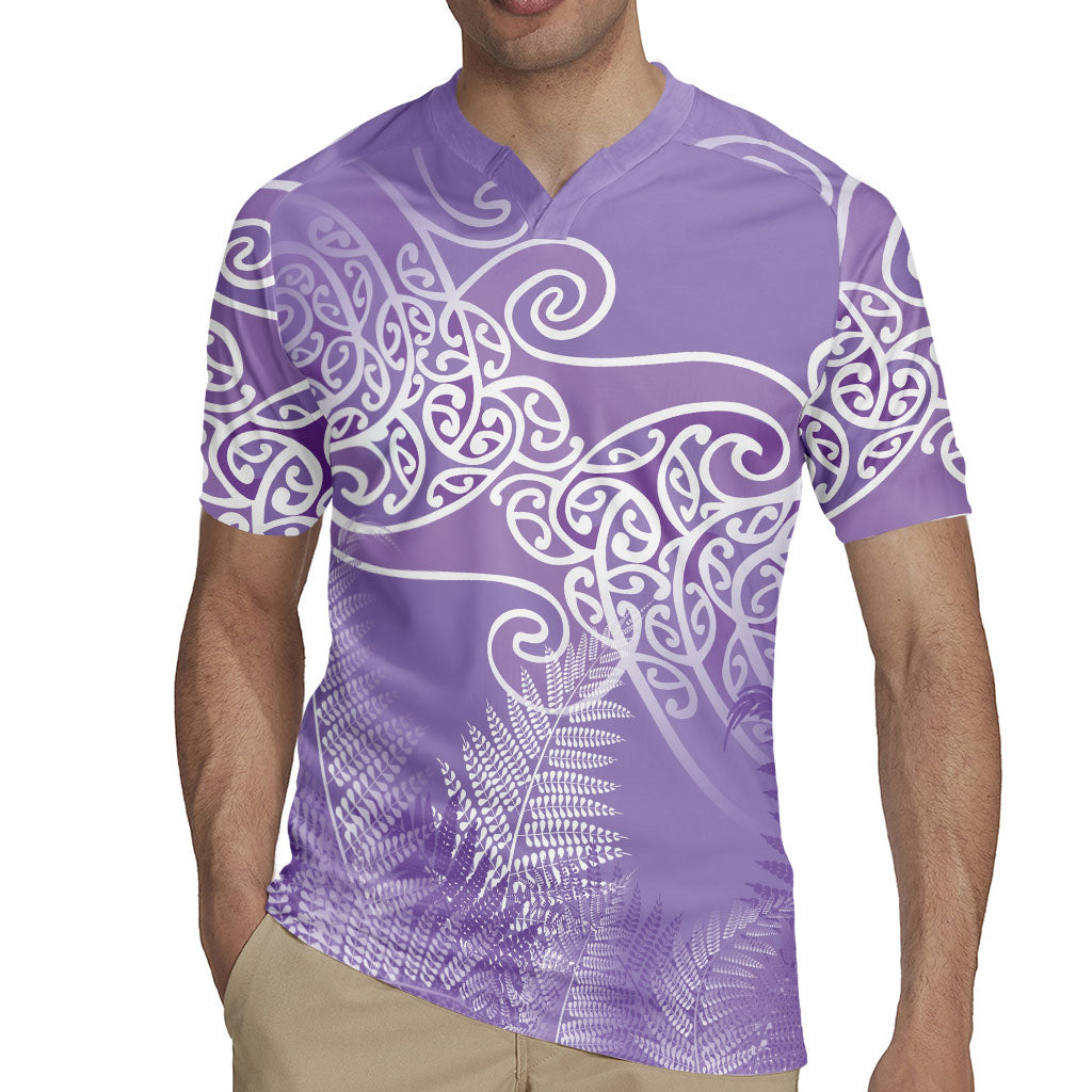 Aotearoa Maori Koru Curves Rugby Jersey Silver Ferns - Amethyst