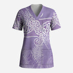 Aotearoa Maori Koru Curves Scrub Top Silver Ferns - Amethyst