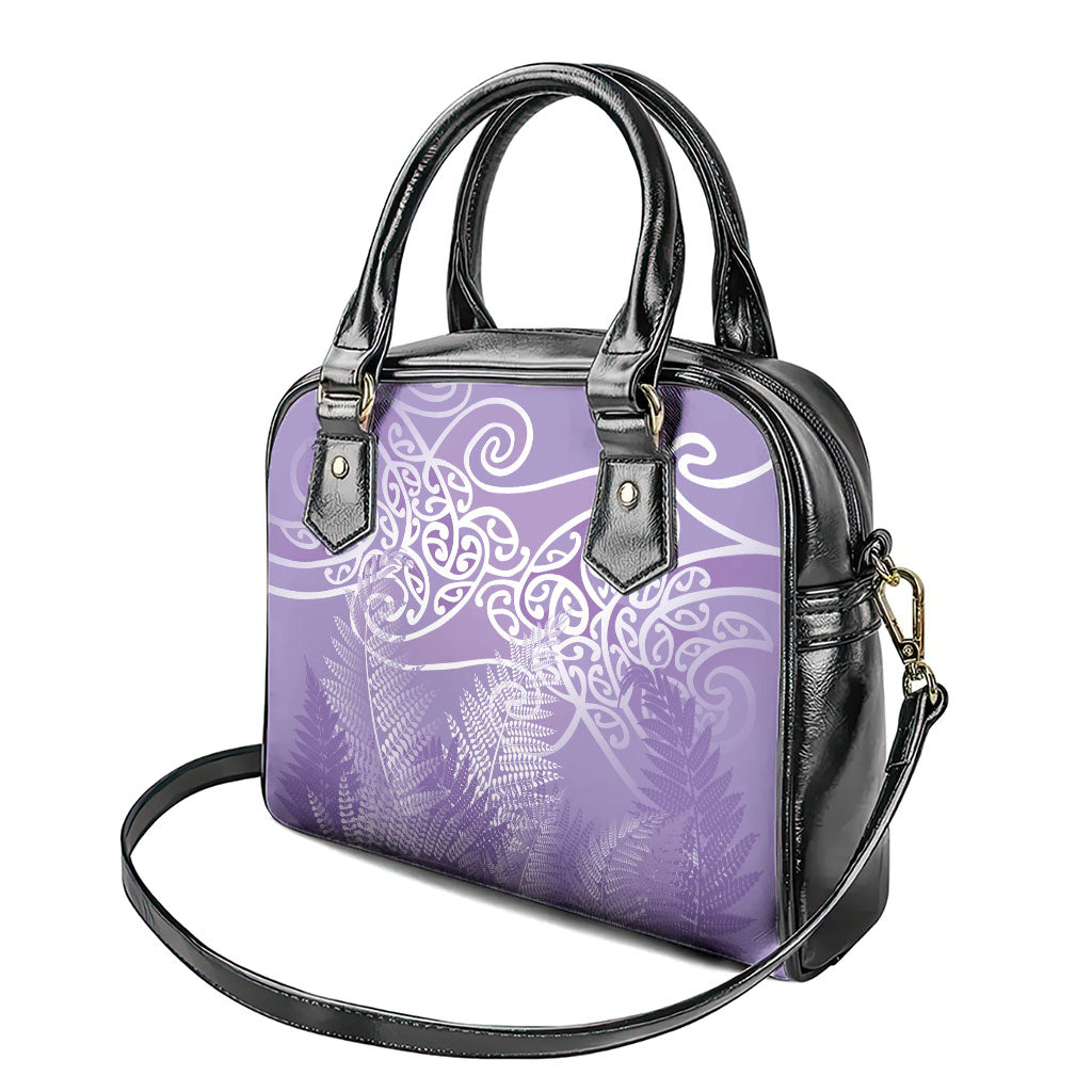 Aotearoa Maori Koru Curves Shoulder Handbag Silver Ferns - Amethyst