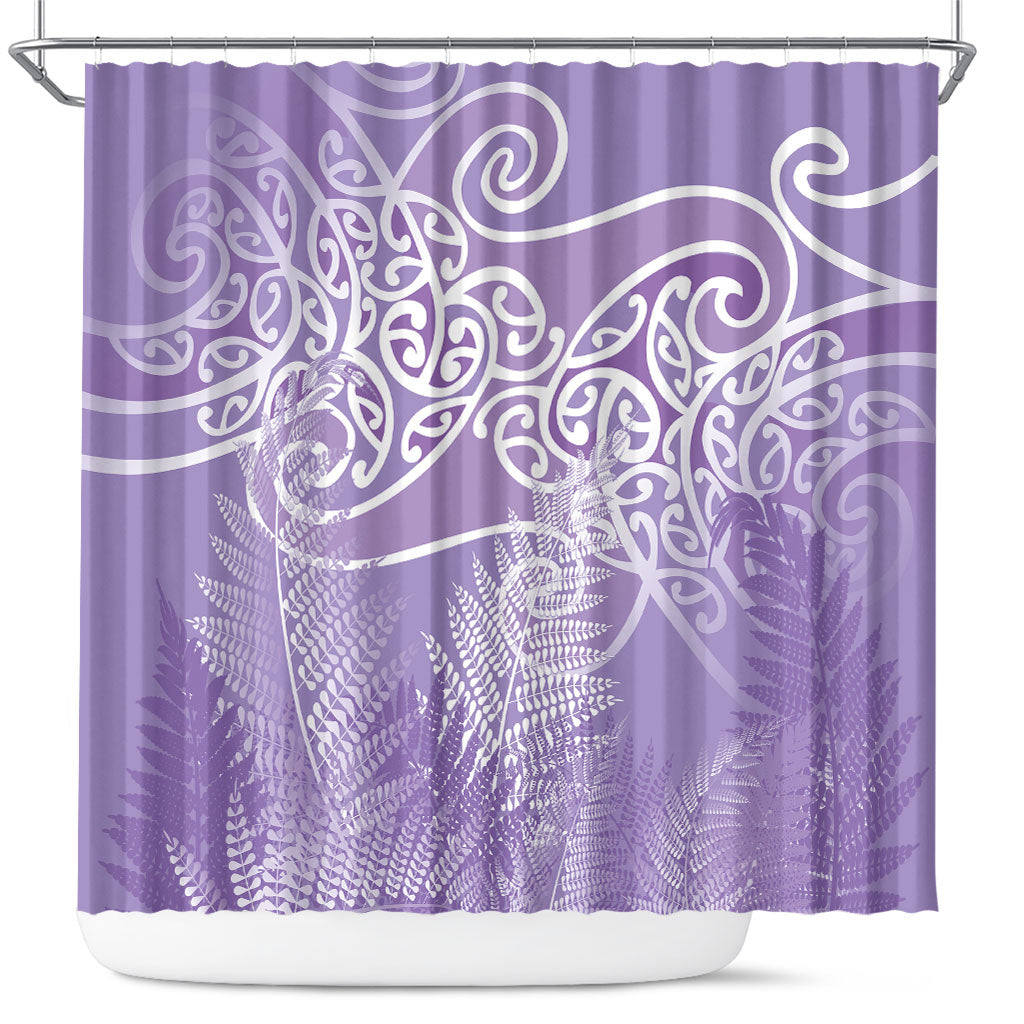 Aotearoa Maori Koru Curves Shower Curtain Silver Ferns - Amethyst