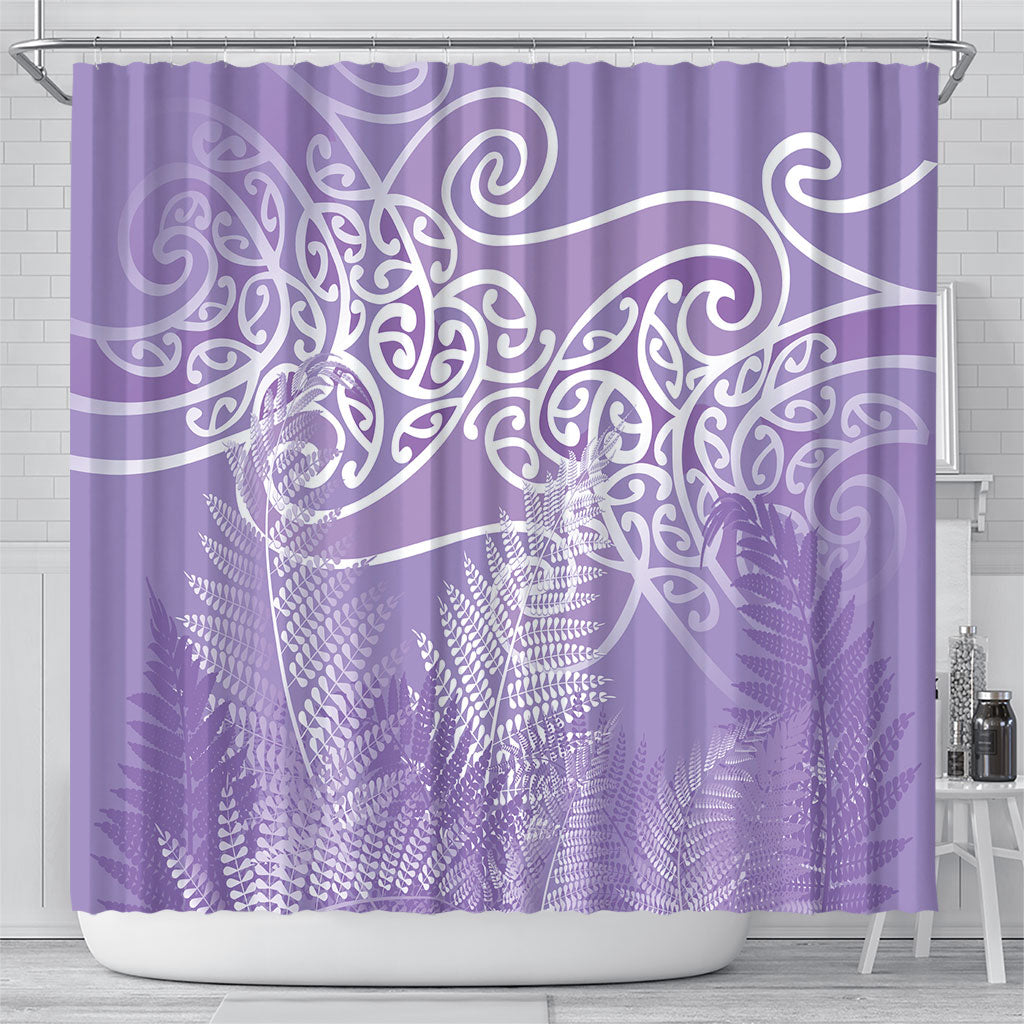 Aotearoa Maori Koru Curves Shower Curtain Silver Ferns - Amethyst
