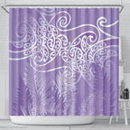 Aotearoa Maori Koru Curves Shower Curtain Silver Ferns - Amethyst