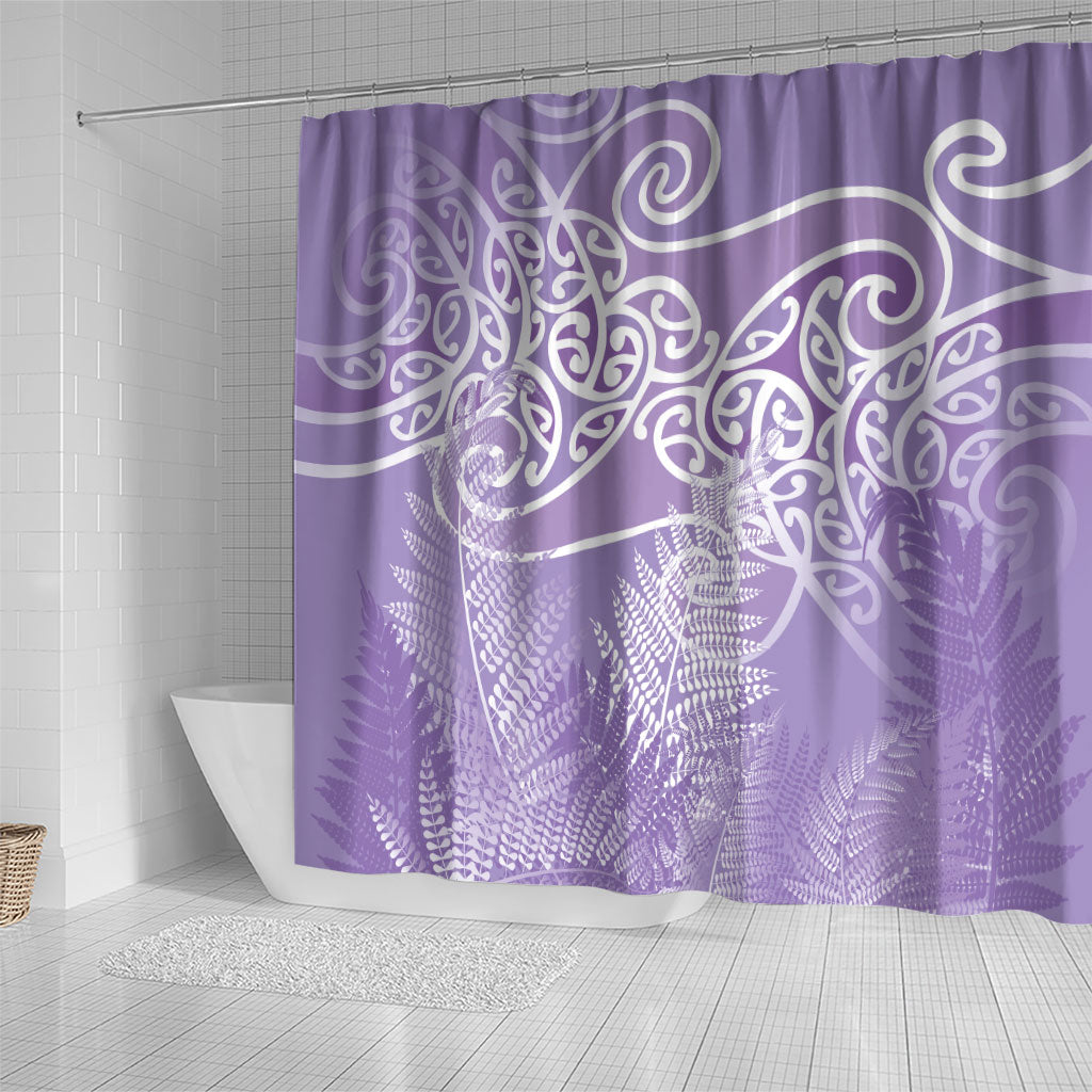 Aotearoa Maori Koru Curves Shower Curtain Silver Ferns - Amethyst