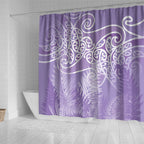 Aotearoa Maori Koru Curves Shower Curtain Silver Ferns - Amethyst