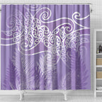 Aotearoa Maori Koru Curves Shower Curtain Silver Ferns - Amethyst
