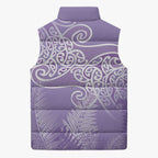 Aotearoa Maori Koru Curves Sleeveless Puffer Jacket Silver Ferns - Amethyst