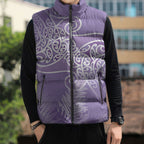 Aotearoa Maori Koru Curves Sleeveless Puffer Jacket Silver Ferns - Amethyst