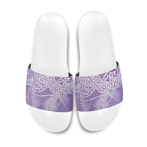 Aotearoa Maori Koru Curves Slide Sandals Silver Ferns - Amethyst