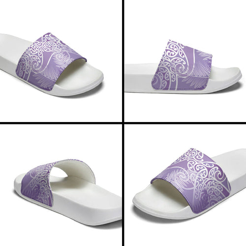 Aotearoa Maori Koru Curves Slide Sandals Silver Ferns - Amethyst
