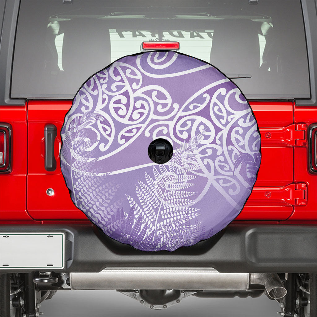 Aotearoa Maori Koru Curves Spare Tire Cover Silver Ferns - Amethyst