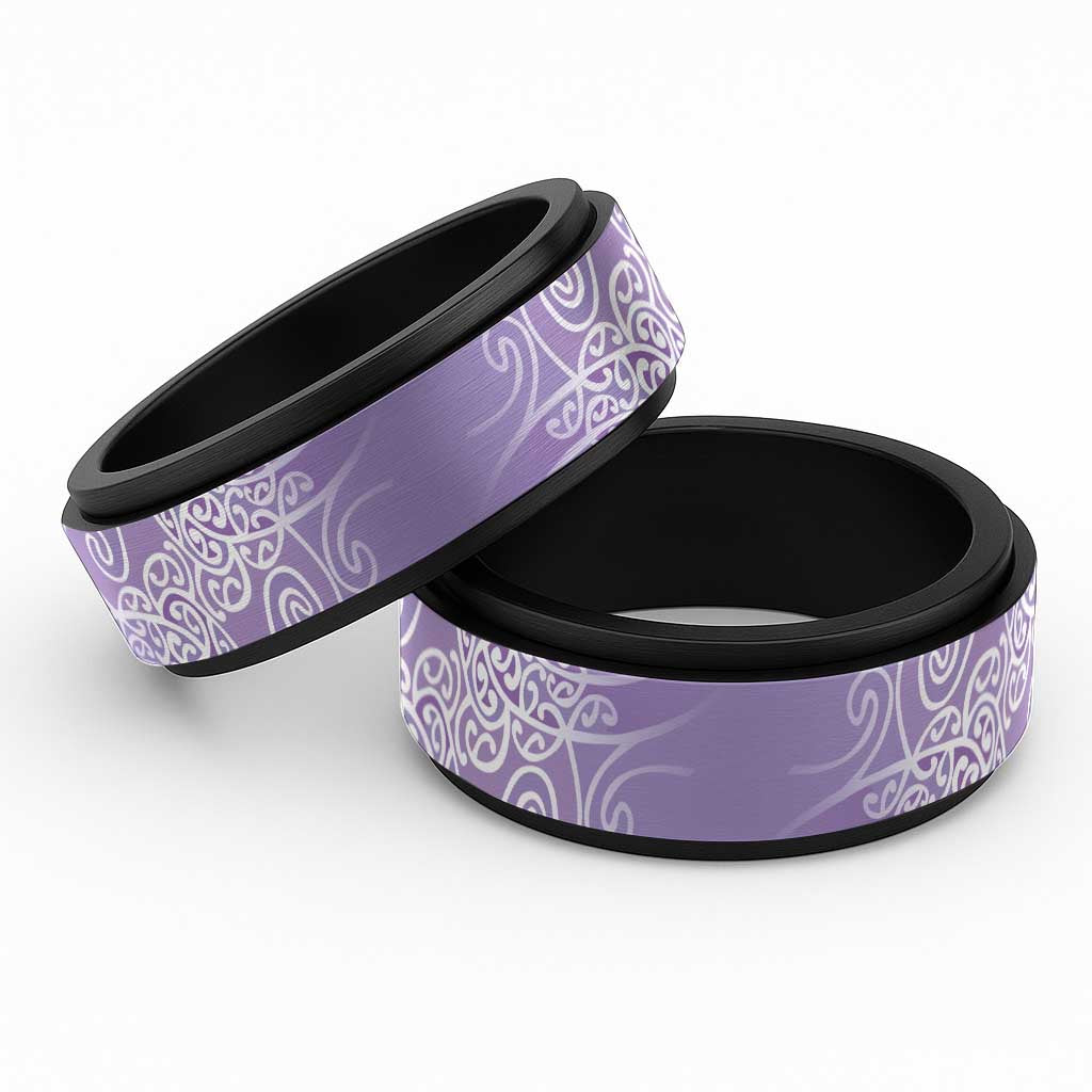 Aotearoa Maori Koru Curves Spinner Ring Silver Ferns - Amethyst