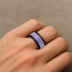 Aotearoa Maori Koru Curves Spinner Ring Silver Ferns - Amethyst