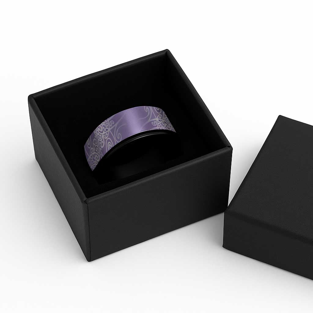 Aotearoa Maori Koru Curves Spinner Ring Silver Ferns - Amethyst