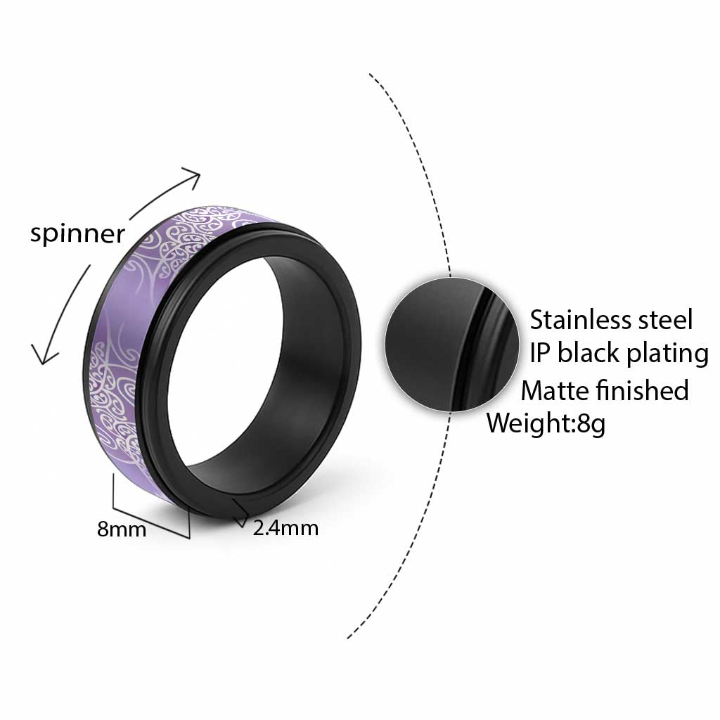 Aotearoa Maori Koru Curves Spinner Ring Silver Ferns - Amethyst