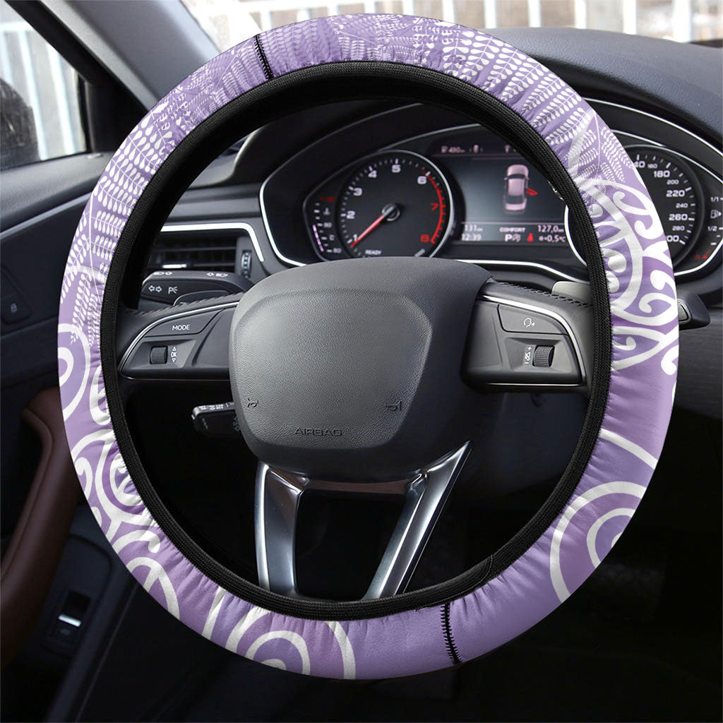 Aotearoa Maori Koru Curves Steering Wheel Cover Silver Ferns - Amethyst