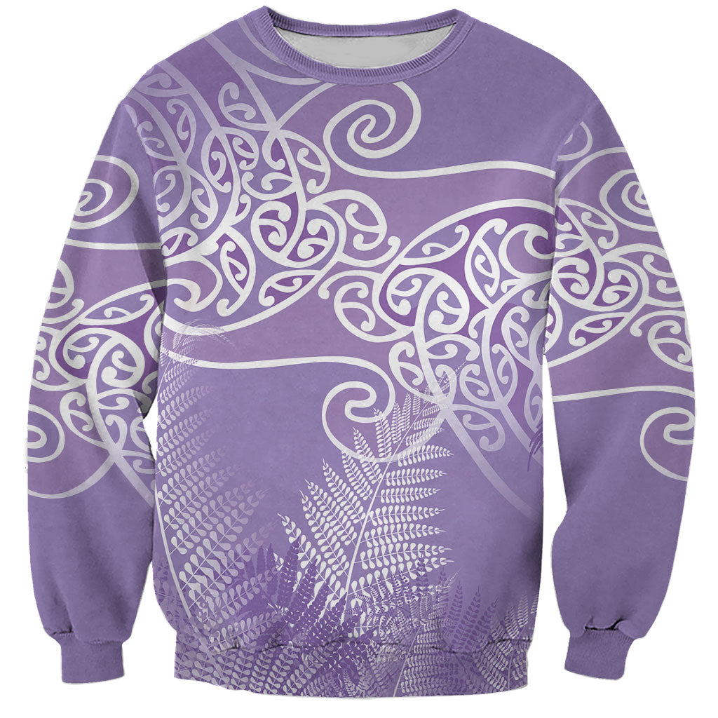 Aotearoa Maori Koru Curves Sweatshirt Silver Ferns - Amethyst