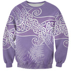 Aotearoa Maori Koru Curves Sweatshirt Silver Ferns - Amethyst