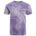 Aotearoa Maori Koru Curves T Shirt Silver Ferns - Amethyst