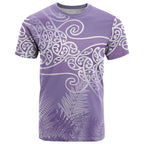 Aotearoa Maori Koru Curves T Shirt Silver Ferns - Amethyst
