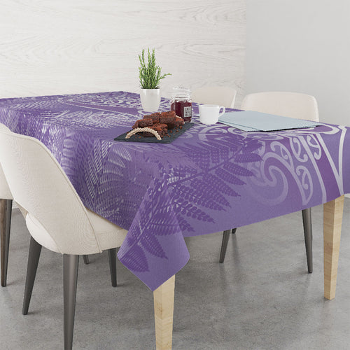 Aotearoa Maori Koru Curves Tablecloth Silver Ferns - Amethyst