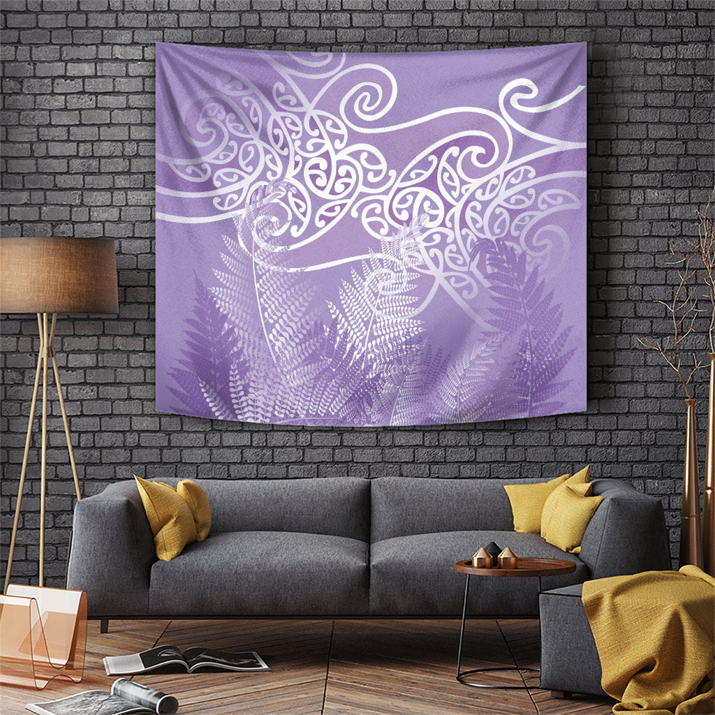 Aotearoa Maori Koru Curves Tapestry Silver Ferns - Amethyst