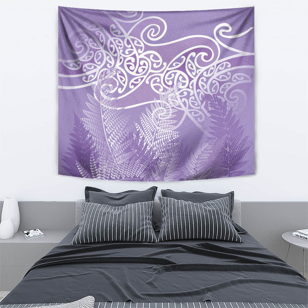 Aotearoa Maori Koru Curves Tapestry Silver Ferns - Amethyst