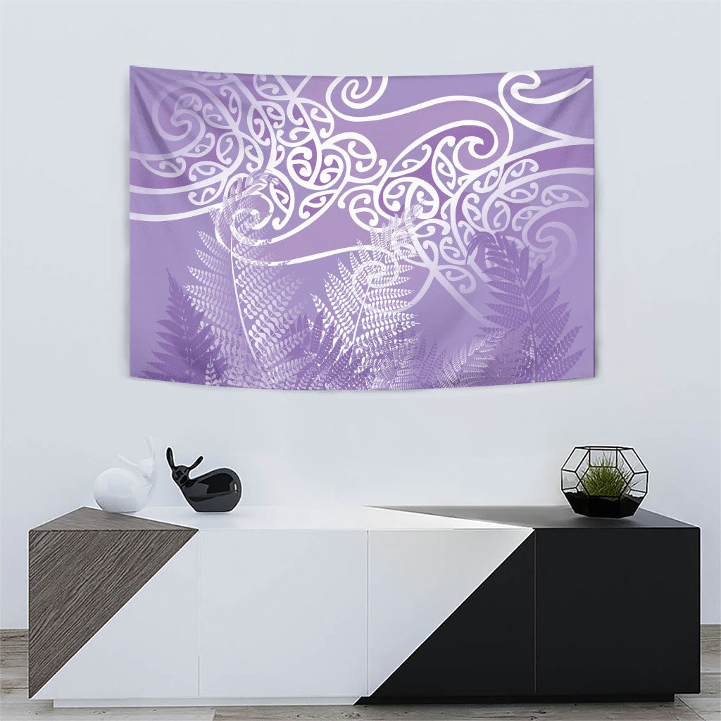 Aotearoa Maori Koru Curves Tapestry Silver Ferns - Amethyst